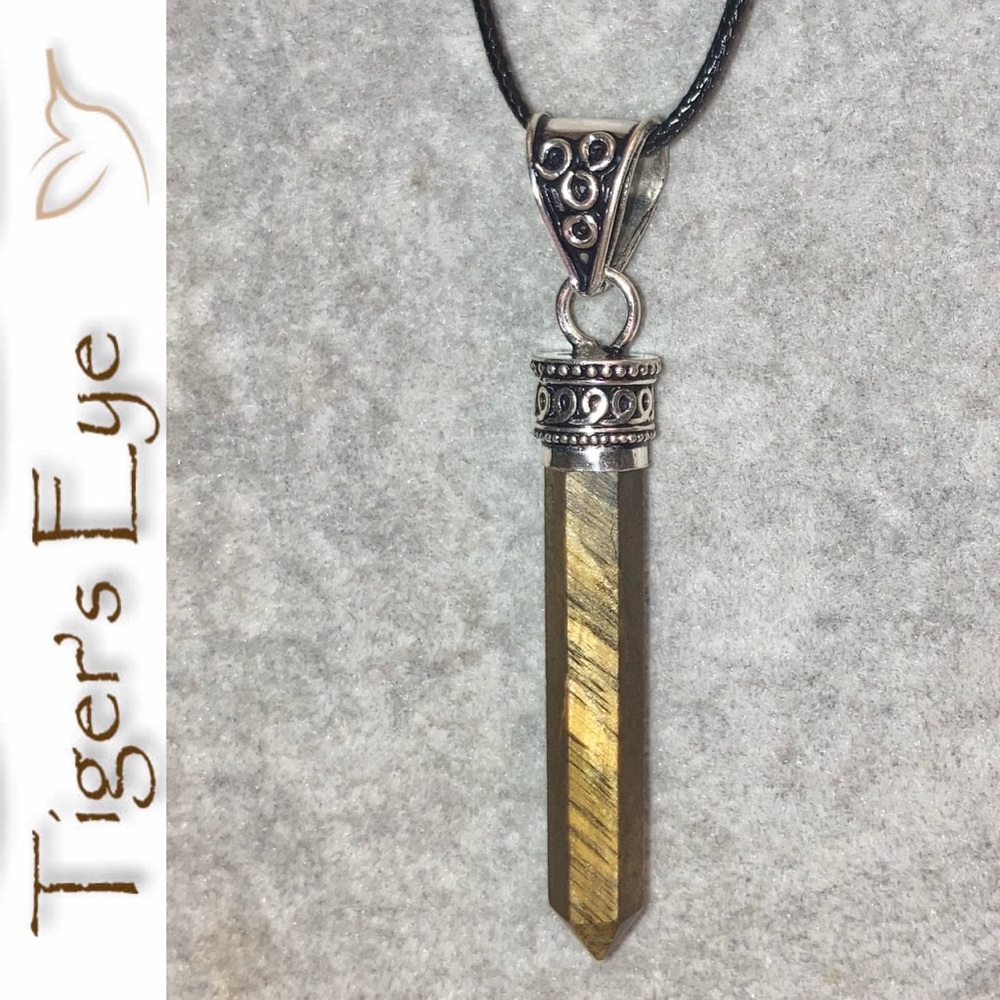 COOL Tiger's Eye Pointed Hexagon Pencil Handmade Pendant